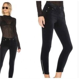 Women's Rag & Bone 28 Black 10"‎ Capri Pants Velvet Moto Zipper Ankle Cropped